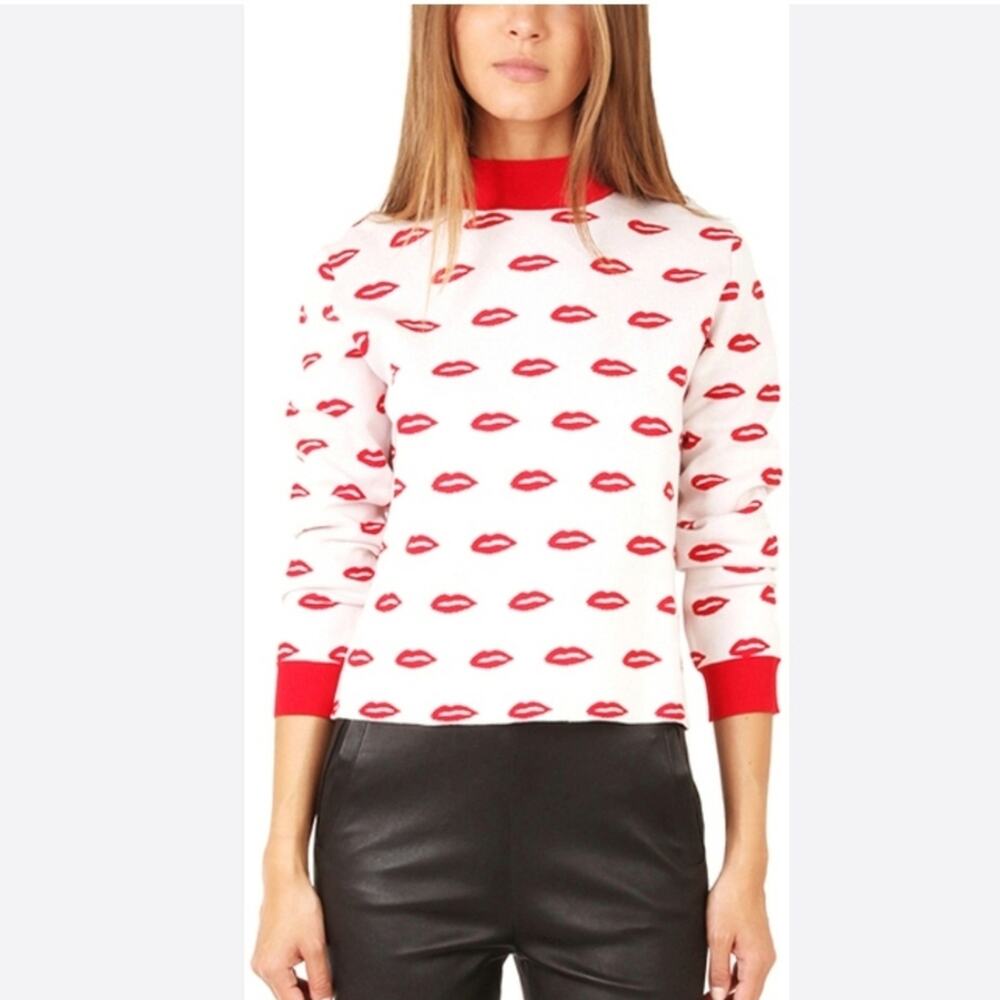 American Retro Cheryl Red Lip Print Mock Neck Sweater Size 0 XS S